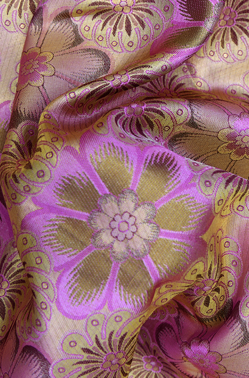 Floral Design Lotus Pink Tissue Kanchipuram Silk Saree