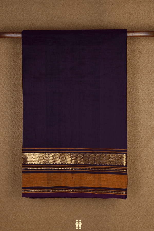 Paisley Zari Border Dark Brown Traditional Silk Cotton Saree