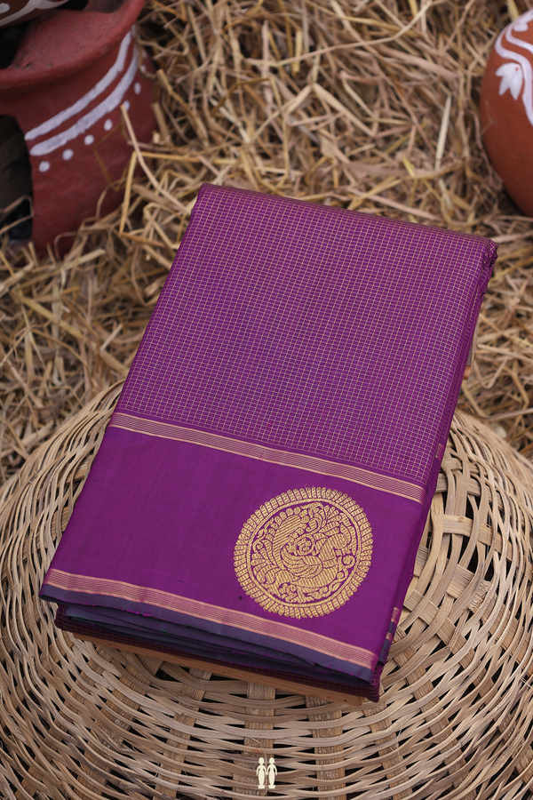 Kanchipuram Silk Saree In Grape Purple With Checks Design