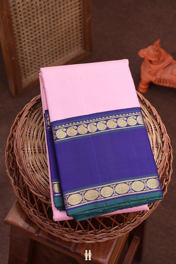 Kanchipuram Silk Saree In Pastel Pink With Paisley Border