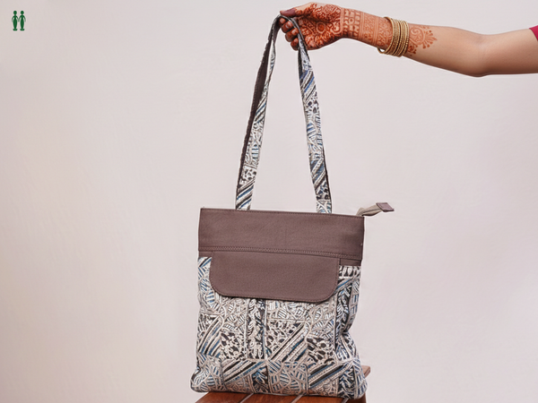 Kalamkari Printed Design Beige Cotton Hand Bag