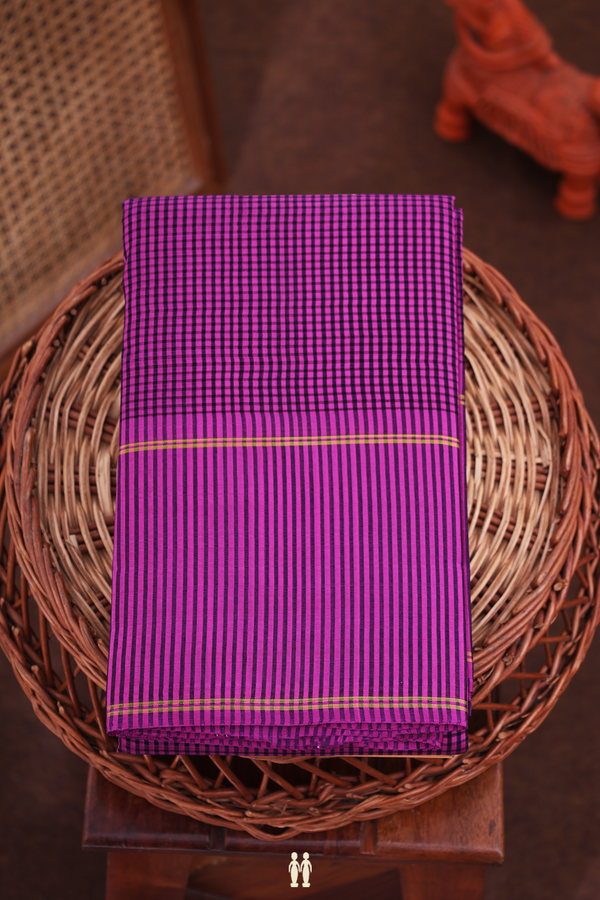Koorainadu Silk Cotton Saree Purple And Black With Checks