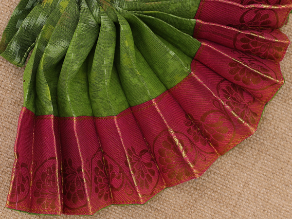 Zari Border Green Pochampally Amman Pavadai Set