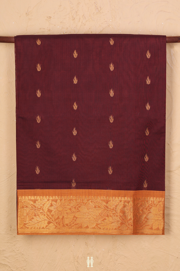 Venkatagiri Cotton Saree In Brown With Zari Buttas