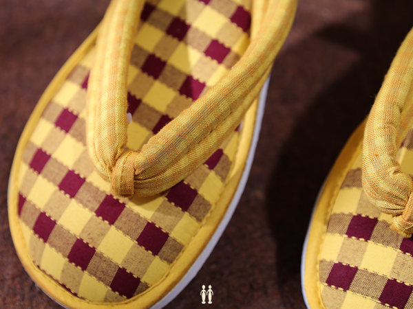 Checks Design Yellow And Maroon Cotton Slippers
