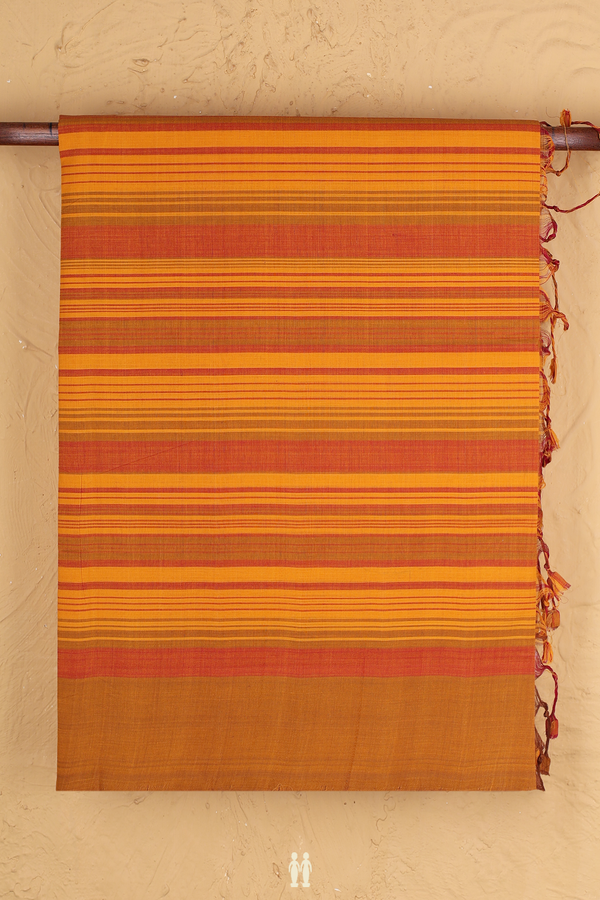 Mangalagiri Cotton Saree In Red And Orange With Checks Design