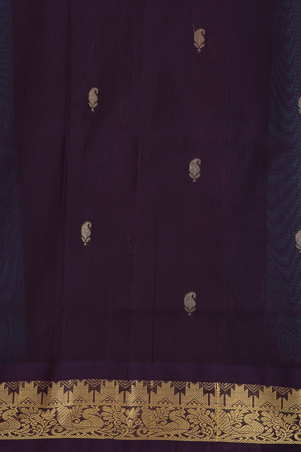 Traditional Silk Cotton Saree In Sea Green With Paisley Buttas