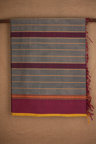 Stripes Design Khaki Coimbatore Cotton Saree