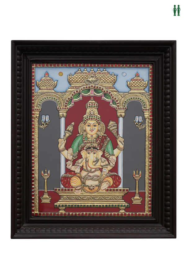 Lord Ganesha With Goddess Lakshmi Tanjore Painting
