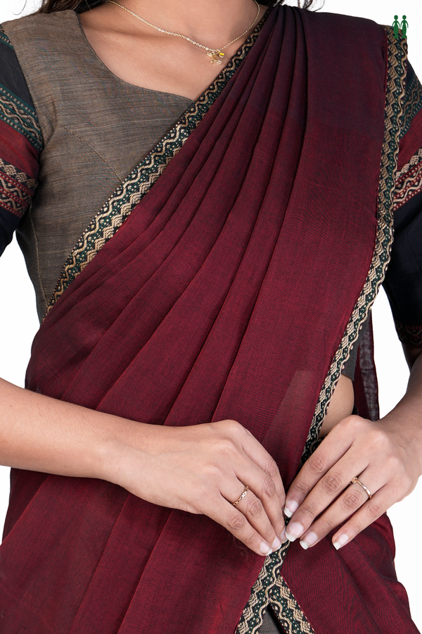 Threadwork Border Red Cotton Readymade Half Saree