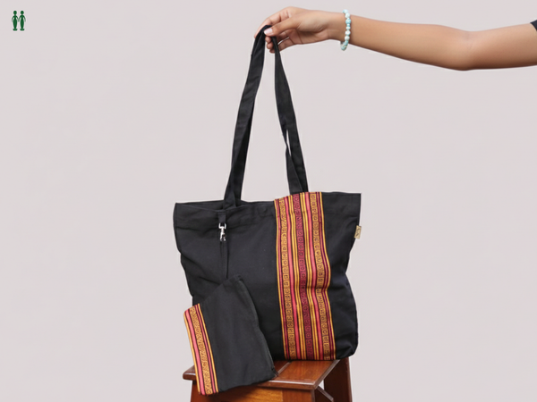 Printed Design Black Cotton Hand Bag