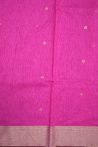 Polka Zari Dots Hot Pink Kora Silk Cotton Saree