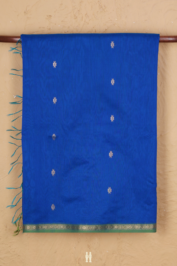 Maheswari Silk Cotton Saree In Blue With Floral Buttas