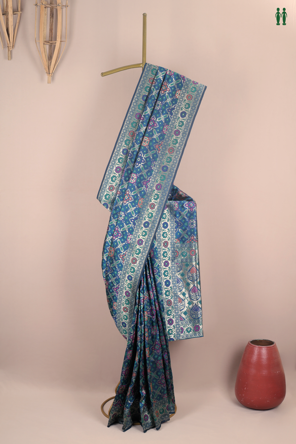 Banarasi Silk Saree In Teal Blue With Allover Design