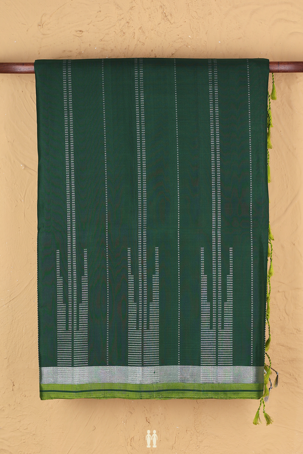Soft Silk Saree In Forest Green With Stripes Design