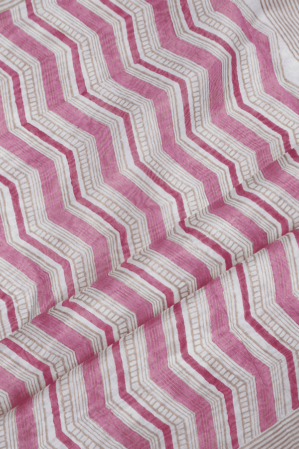 Leaf Printed Design Egg White Chanderi Silk Cotton Saree