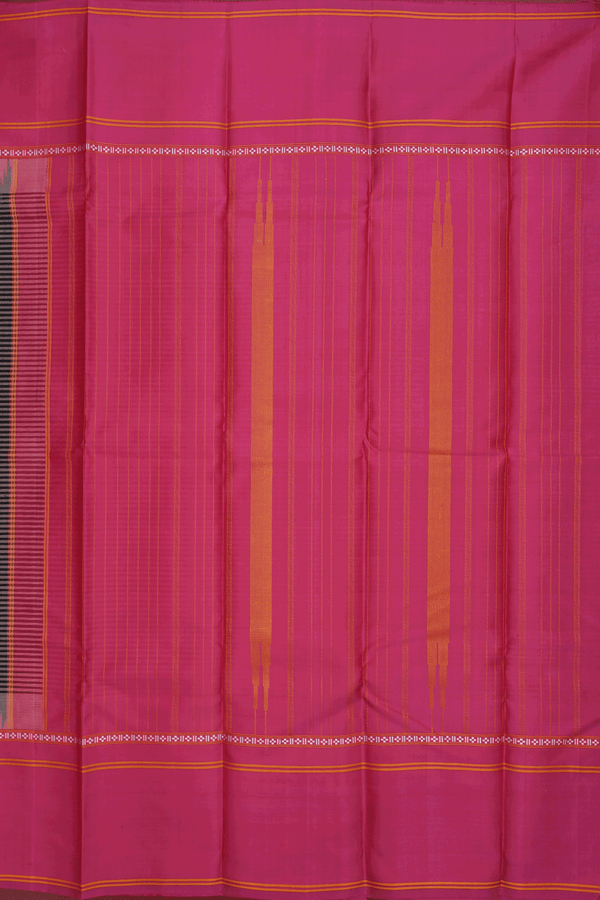 Kanchipuram Silk Saree In Black And Grey With Stripes Design