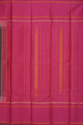 Kanchipuram Silk Saree In Black And Grey With Stripes Design