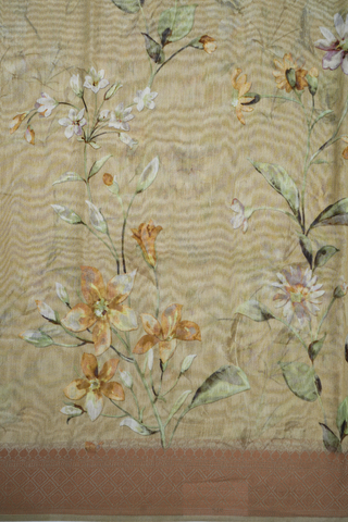 Floral Printed Light Moss Green Chanderi Silk Cotton Saree
