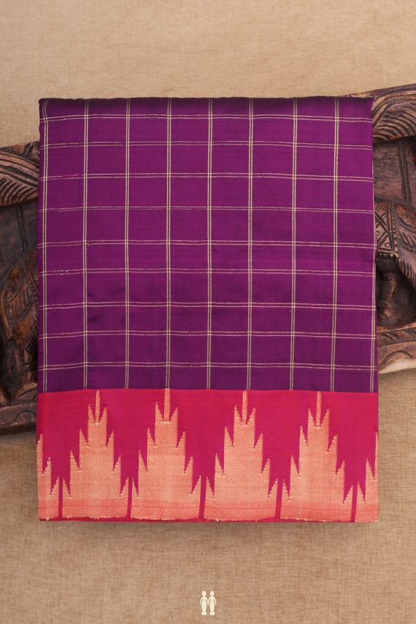 Paithani Silk Saree In Plum Purple With Checks Design