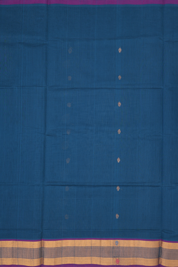 Venkatagiri Cotton Saree In Prussian Blue With Zari Buttas