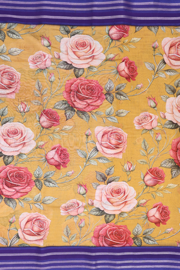 Chanderi Silk Cotton Saree Yellow With Floral Printed Design