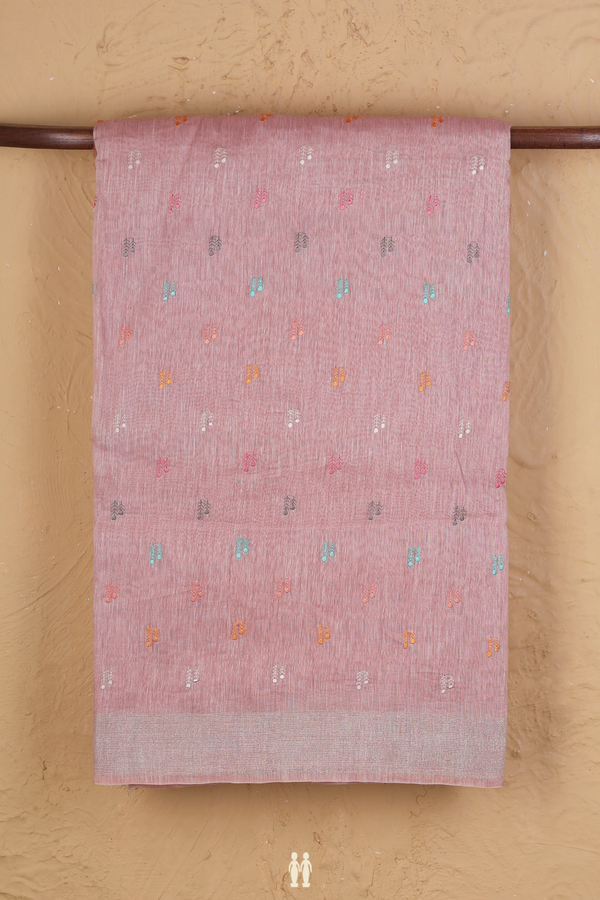 Linen Saree In Dusty Rose With Threadwork Buttas