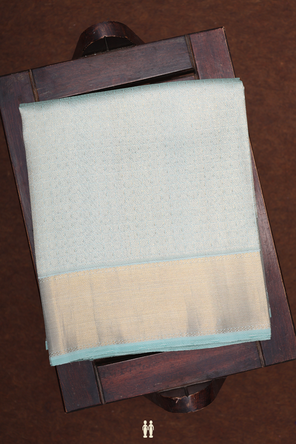 Twill Weave Border Mint Blue Silk Dhoti With Angavastram Set