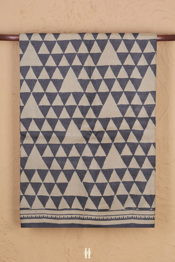 Tussar Silk Saree In Beige With Triangle Design