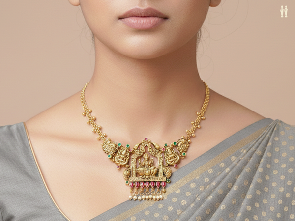 Antique Design Gold Plated Pure Silver Necklace