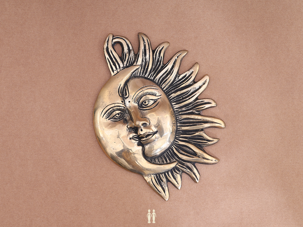 Brass Sun And Moon Face For Wall Hanging