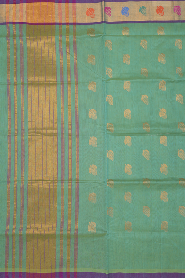 Venkatagiri Cotton Saree In Green With Zari Buttas