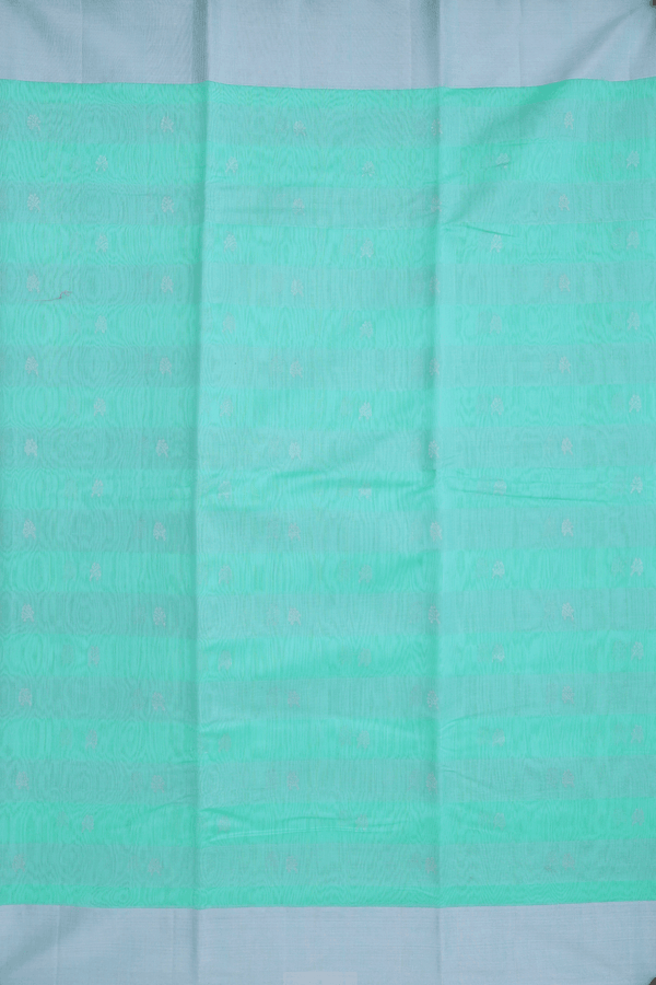 Kora Silk Cotton Saree In Sea Green With Floral Buttas