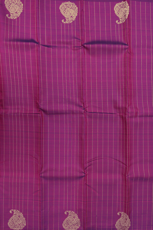 Kanchipuram Silk Saree In Plum Purple With Stripes Design