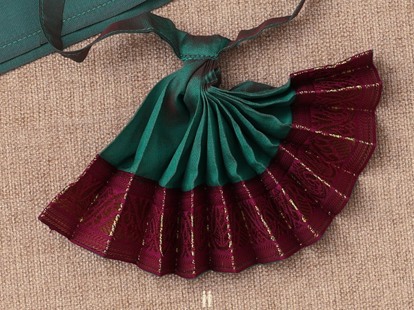 Contrast Border Green Silk Cotton Amman Pavadai Set