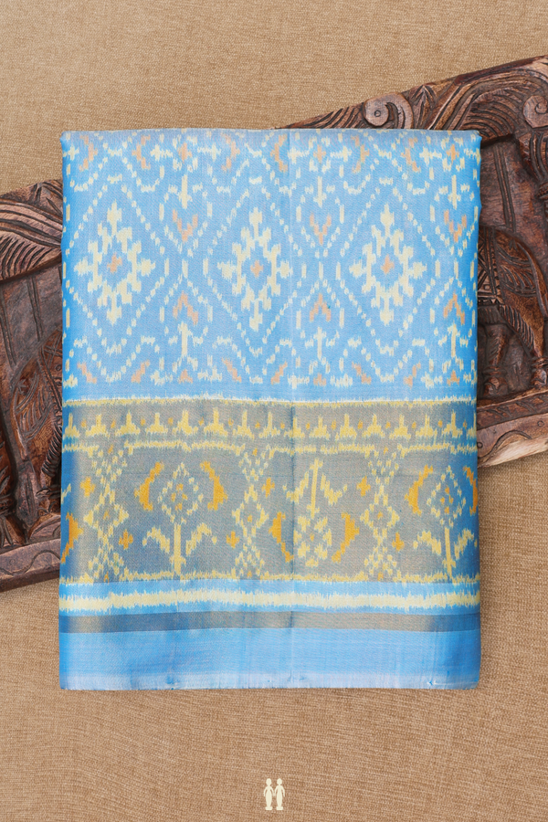 Patola Silk Saree In Sky Blue With Printed Design
