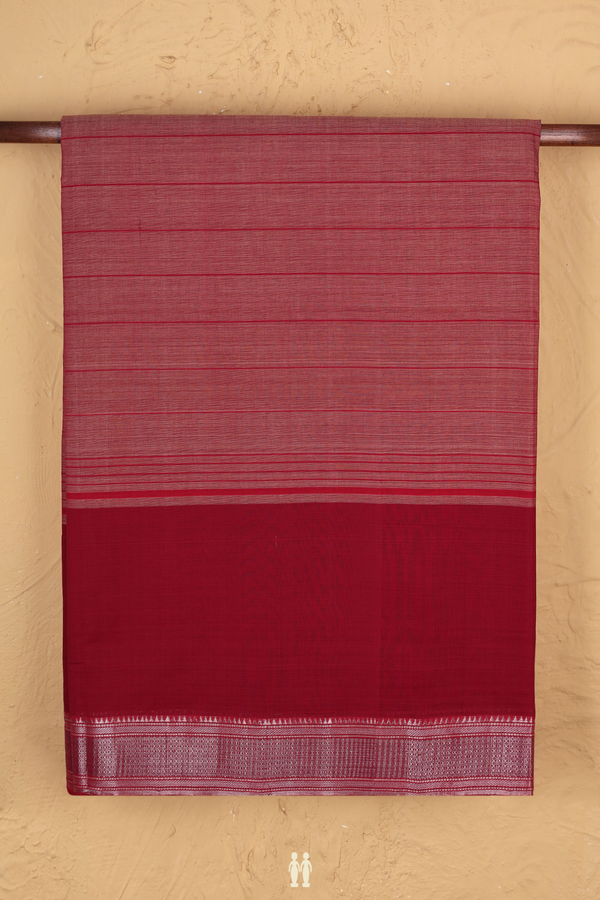 Mangalagiri Cotton Saree In Red With Stripes Design