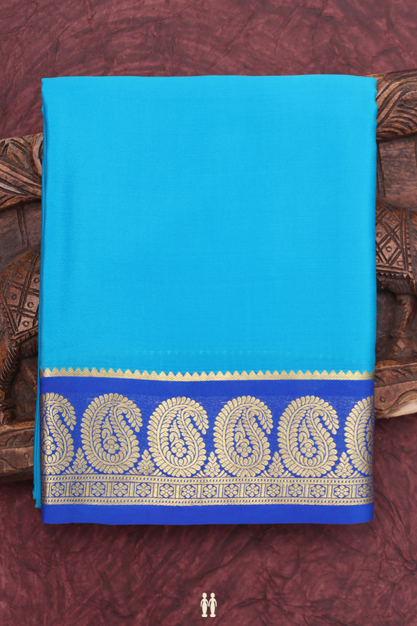 Mysore Silk Saree In Sky Blue With Paisley Border