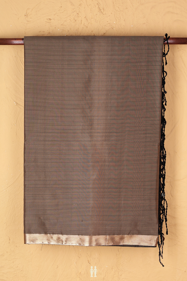 Soft Silk Saree In Black And Brown With Checks Design