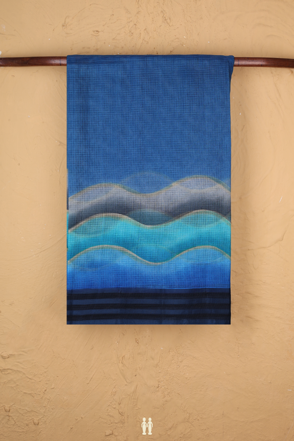 Kota Silk Saree In Cobalt Blue With Printed Border