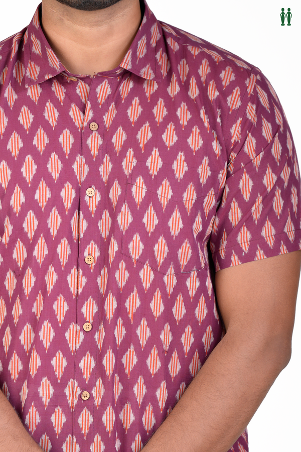 Regular Collar Printed Design Berry Purple Cotton Shirt