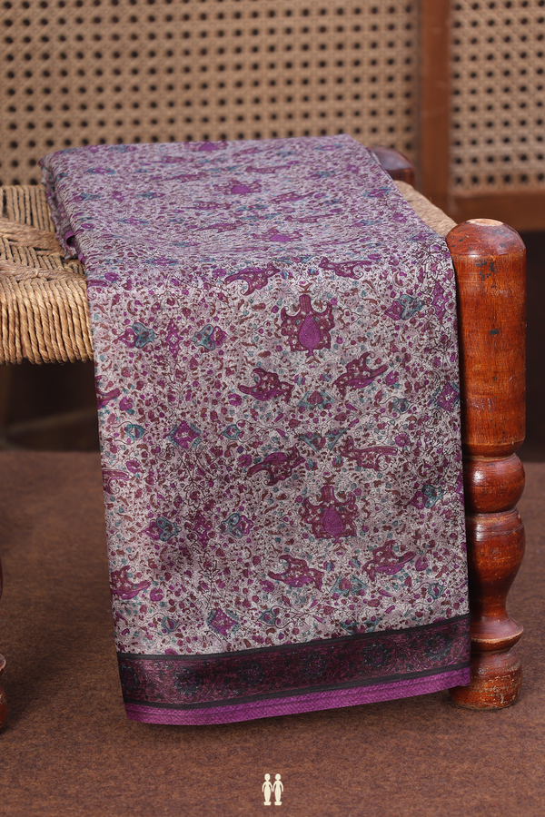 Printed Silk Saree In Dusty Purple With Allover Design