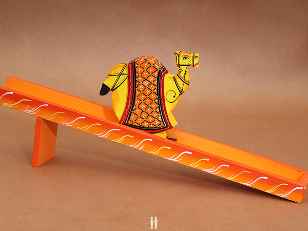 Wooden Handicraft Yellow And Orange Camel Walking Toy