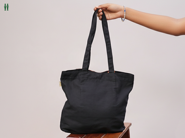 Printed Design Black Cotton Hand Bag