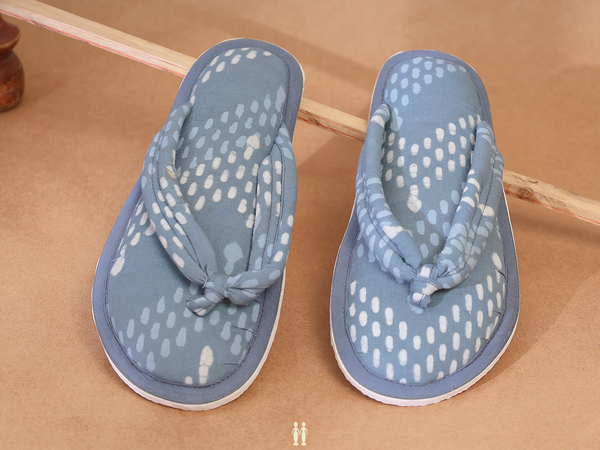 Allover Design Aegean Blue Cotton Slippers