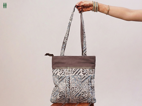 Kalamkari Printed Design Beige Cotton Hand Bag