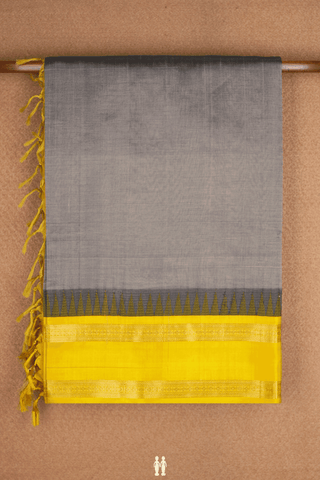 Contrast Zari Border Steel Grey Traditional Silk Cotton Saree