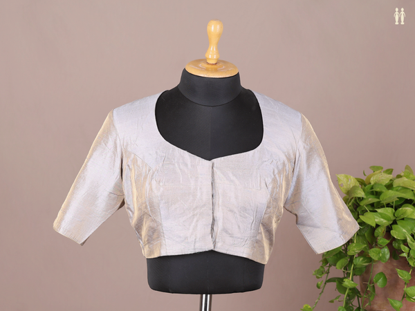 Boat Neck Plain Dual Tone Raw Silk Readymade Blouse