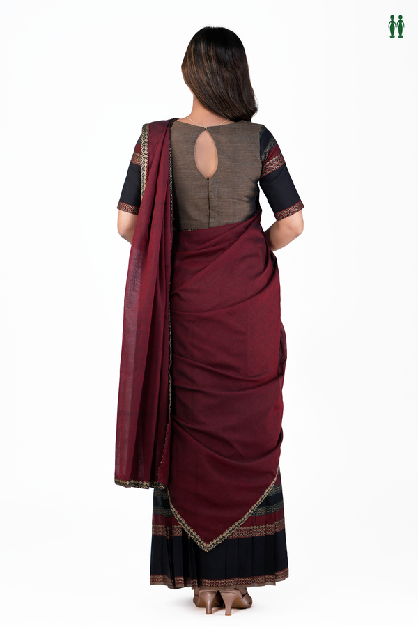 Threadwork Border Red Cotton Readymade Half Saree