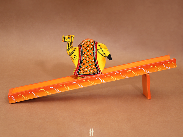 Wooden Handicraft Yellow And Orange Camel Walking Toy